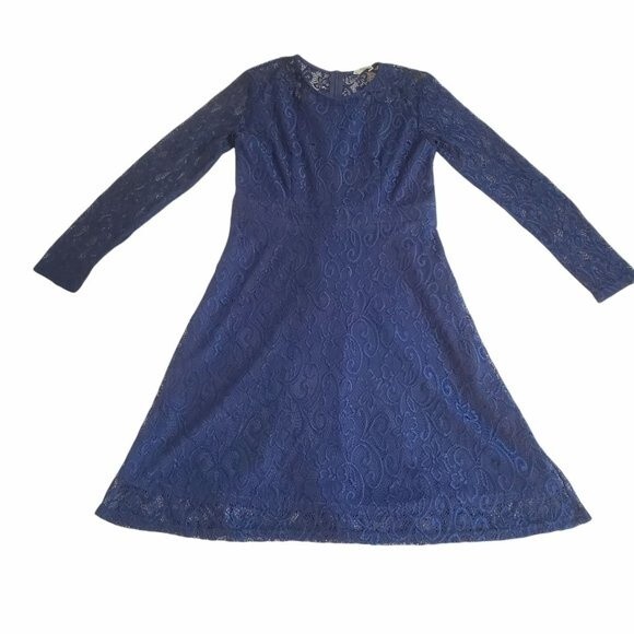 AL'OFA Navy Blue Lace Long Sleeve A-Line Dress sz S - Picture 1 of 11